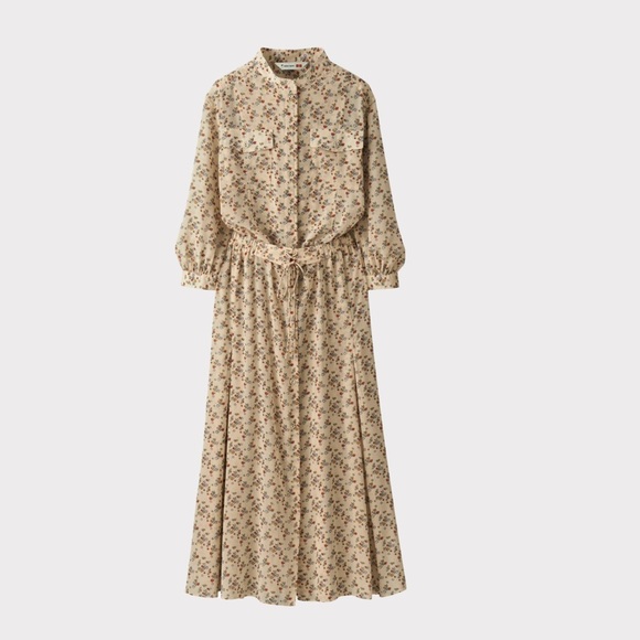 Tomas Maier Chiffon Midi Dress | Printed | Button Front | Tan | Small - Picture 3 of 10